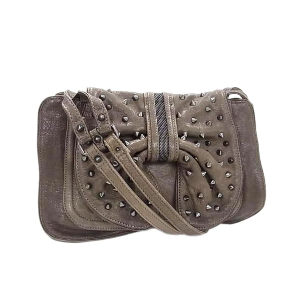 3.1 Phillip Lim Grey Chevre Leather Studded Bow Shoulder Bag Gunmetal EUC